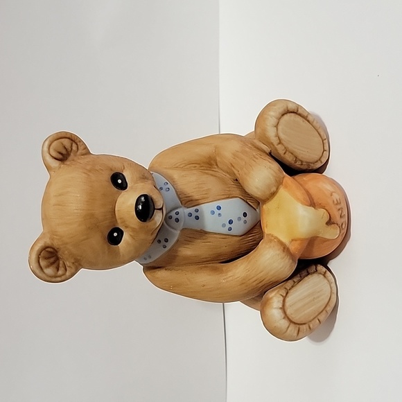 Homco Porcelain Teddy Bear With Honey Pot - Picture 1 of 6